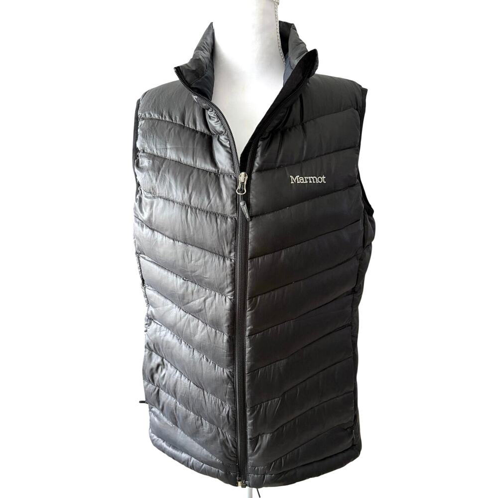 Marmot goose down 800 fill blk puffer vest sz Med full zip quilted fall outdoor